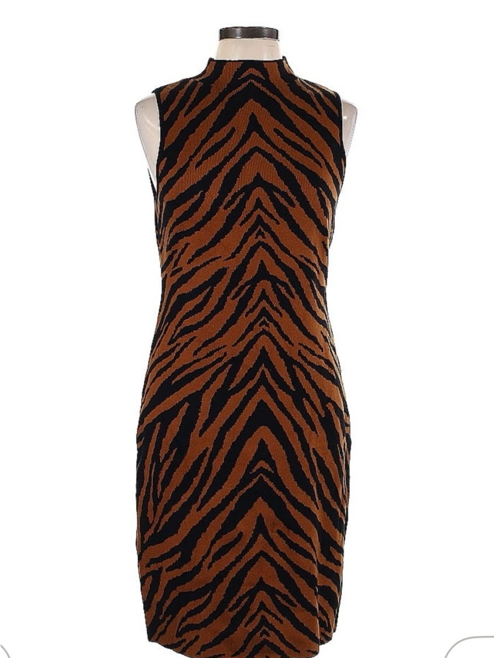 Tahari Brown and Black Tiger-Print Sleeveless Shift Dress